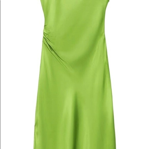 ZARA Satin Dress Lime Green Viral - Picture 7 of 12